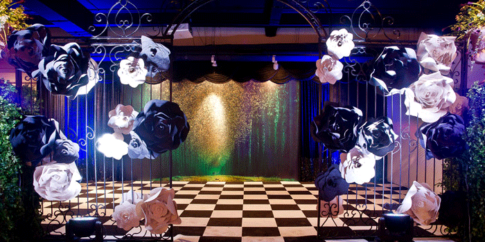 Wedding Atelier concept installation with crystal chandeliers